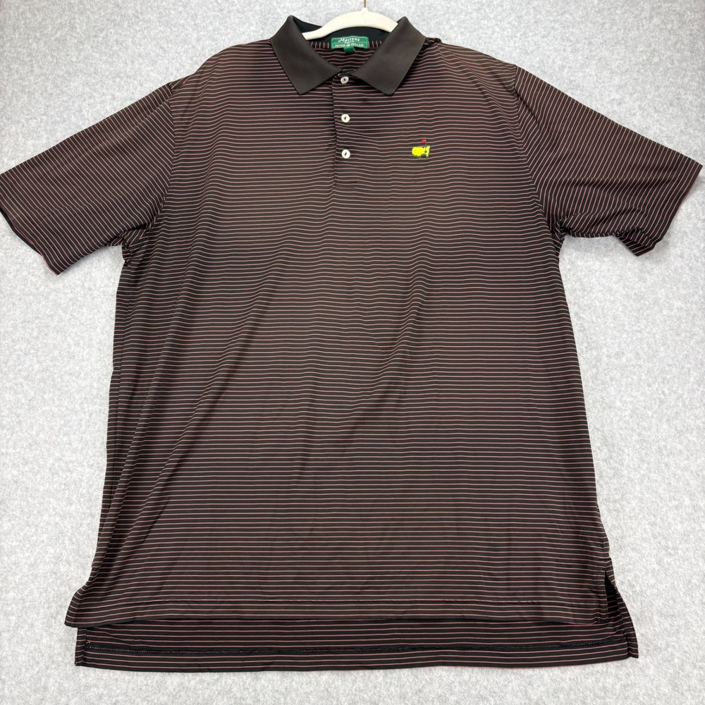 Peter Millar Polo Shirt Mens XL Black Striped Masters Golf Performance Luxury